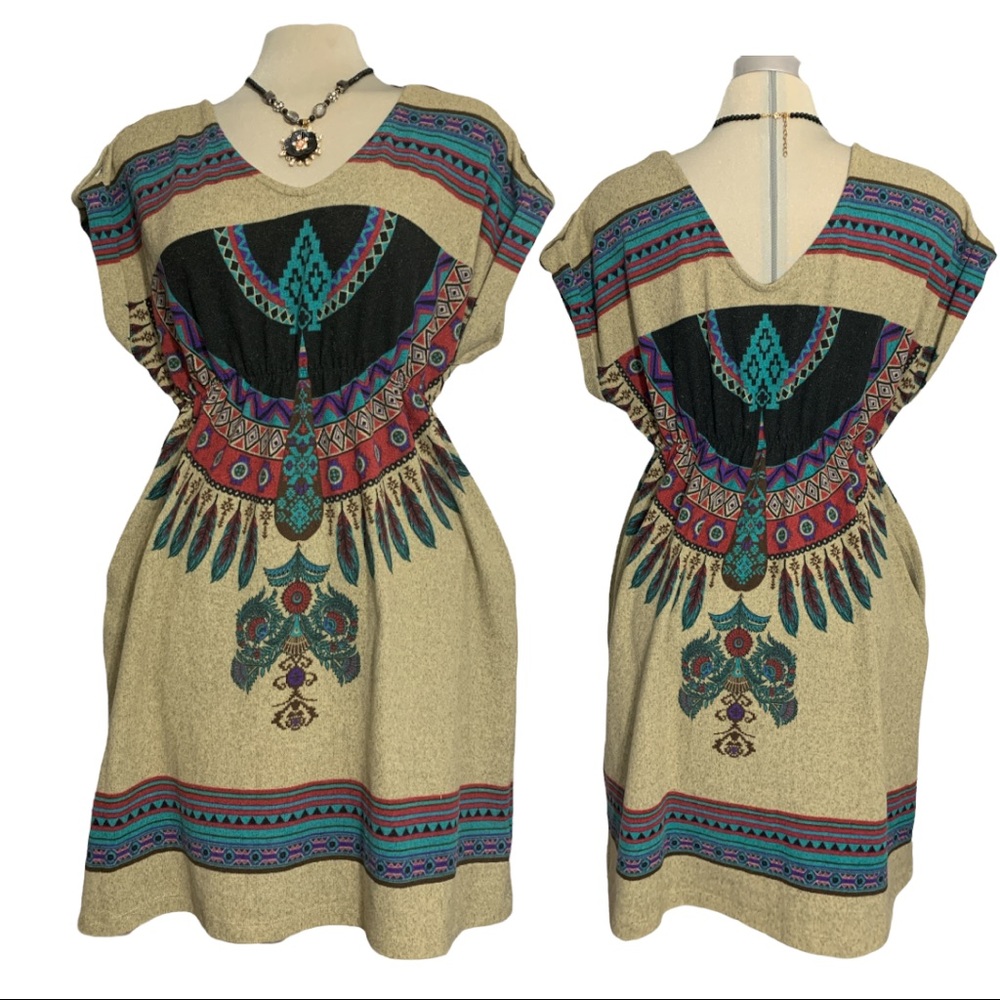 FOREVER 21  Beige Print Ethnic Long Blouse Size L